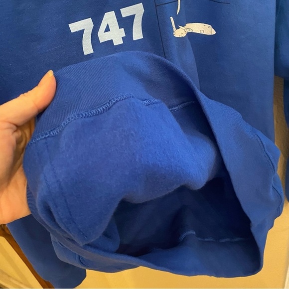 NWT~BOEING 747 Graphic Blue Fleece Lined Hoodie Sweatshirt Size Large-Unisex - Picture 4 of 7